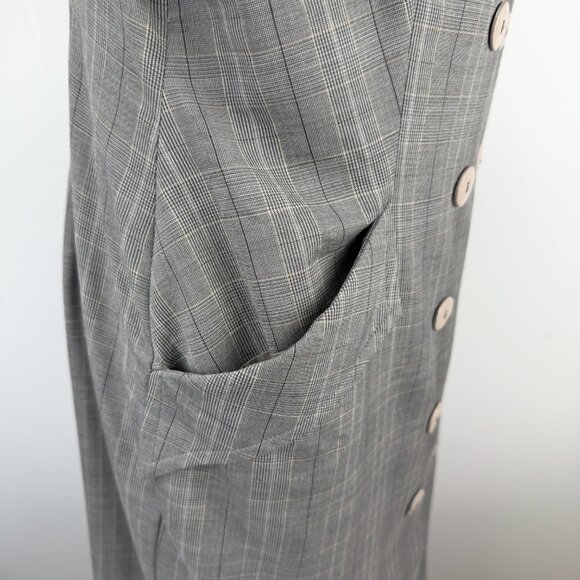 IRISβ SETLAKWE Wool Blend Button-Up Double-Breasted Plaid Sheath Gray Dress 12 - Picture 9 of 12
